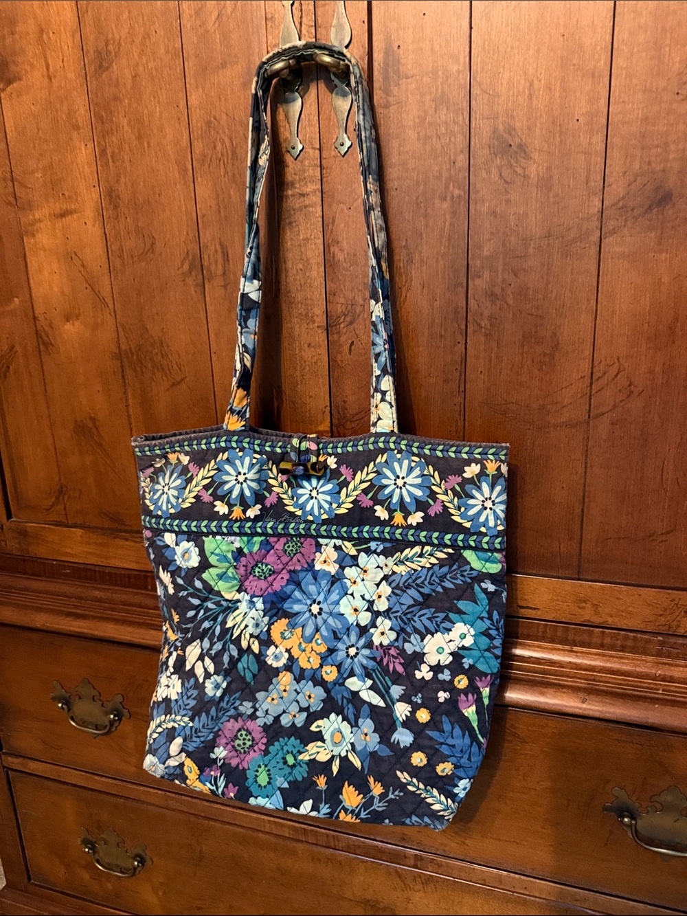 Vera Bradley Navy Quilted Floral Shoulder Tote